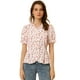 thumbnail image 1 of Camisa de verano con estampado floral para mujer, cuello en V, botones, volantes, ribete, manga corta, blusa Beige XL, 1 of 5