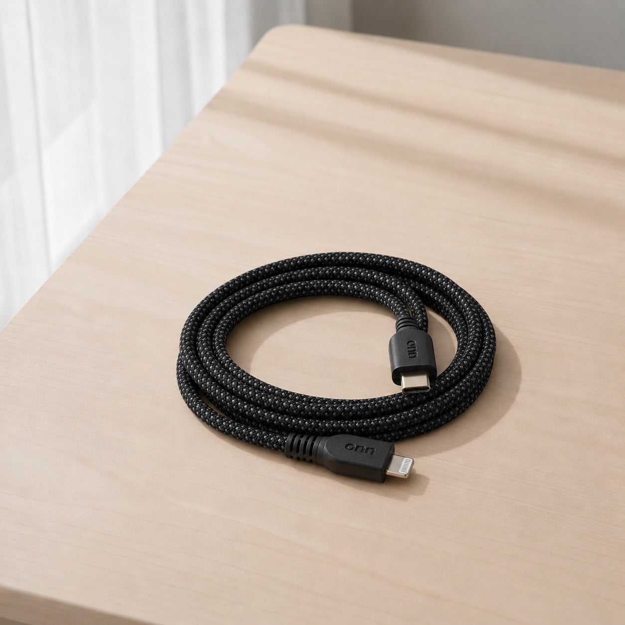onn 6-Foot Braided Lightning to USB-C Cable, Black
