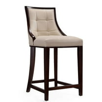 Manhattan Comfort Fifth 26" Faux Leather Counter Stool in Cream/Walnut