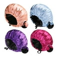 thumbnail image 2 of Phogary 4 Pack Double Layer Waterproof Silk Bonnet, Adjustable Satin Hair Night Caps, Head Wraps for Women Sleeping Shower Long Hair, Curly Hair, 2 of 9