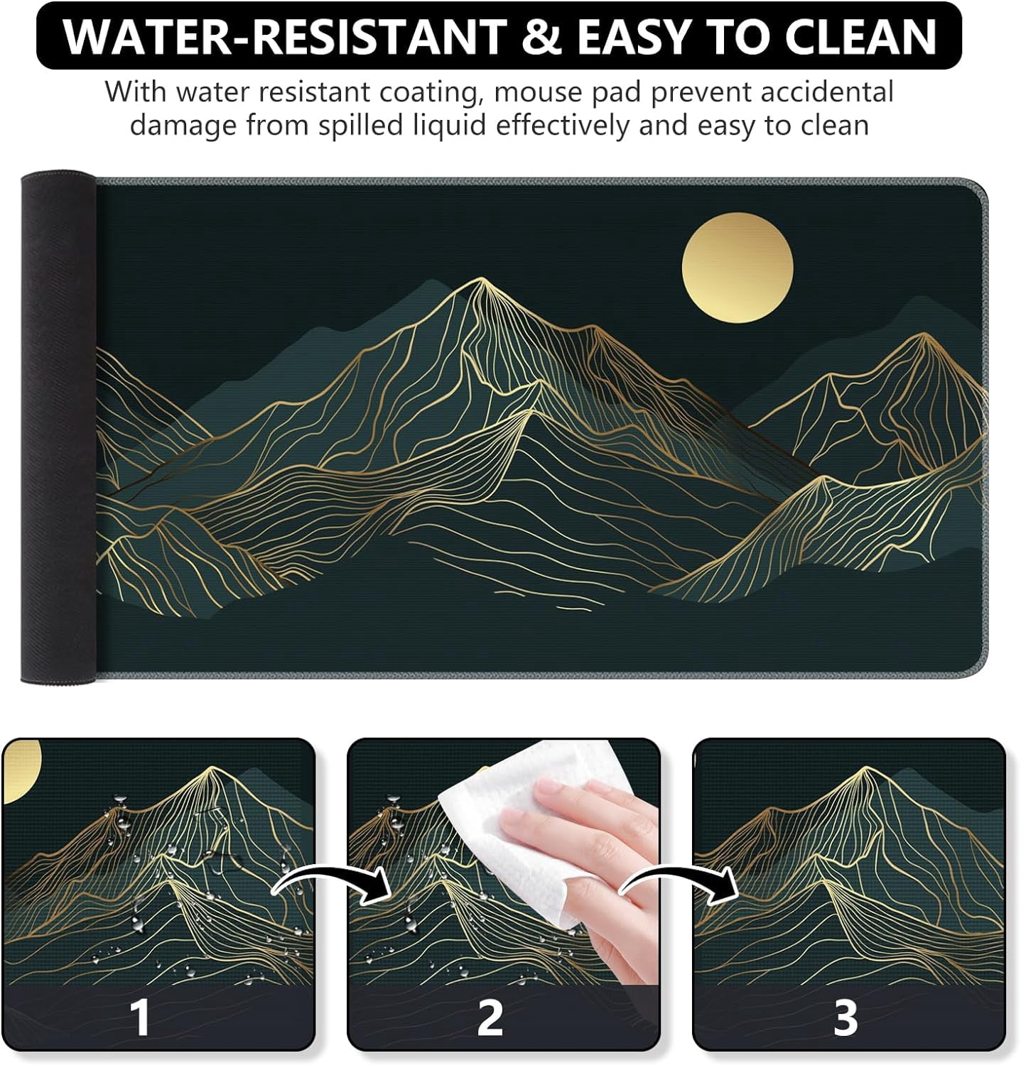 XXL Large Mouse Pad, Green Big Mousepad with Stitched Edges& Stable Rubber Base, Keyboard Mat Desk Pad for Work, Game, Office, Home (A-Mountain Cyan, Extended)