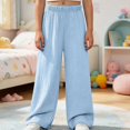 thumbnail image 2 of SGFCWSX Girls Wide Leg Pants Loose Casual Relaxed Fit Elastic Waist Fall Lounge Trousers Blue Size 7, 2 of 6