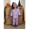 thumbnail image 5 of RUINIXCW Toddler Baby Girl Boy Halloween Silk Satin Pajama Set Little Girls PJS Fall Winter Sleepwear Striped Button Down Long Sleeve Shirt Pants Set, 5 of 10