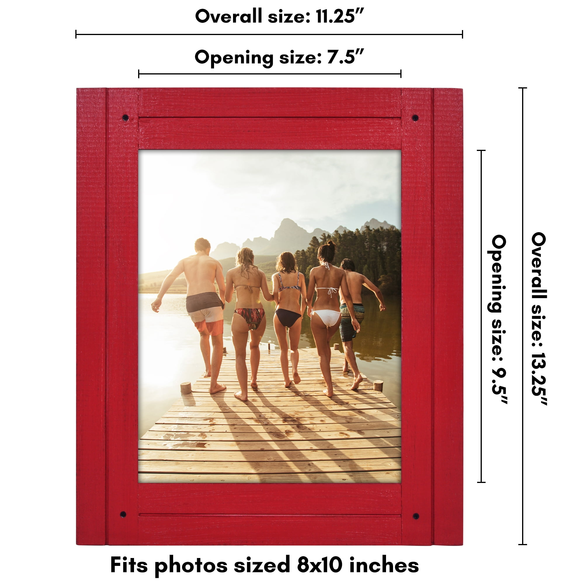 Americanflat 8x10 Picture Frame Polished Crystal Clear Glass Hampton Collection Distressed Frames Wall - Red