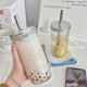 thumbnail image 5 of Taza de agua de vidrio para té con leche Ins Boba con tapa de pajita, de gran capacidad, de vidrio transparente resistente al calor, para café, jugo de burbujas, bebidas frías, 5 of 6