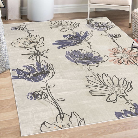 Spring Decorative Rug, Season of New Hopes Petals Blossoms Summer Floral Style of Illustration, Quality Carpet for Bedroom Dorm and Living Room, 6 Sizes, Dark Indigo, by Ambesonne