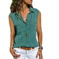 thumbnail image 2 of Tank Tops for Women Casual Summer, Womens Summer Tops 2023 Trendy Casual Workout Blouses Sleeveless Button Down Tshirts Solid Color Lapel Tank Tops Blusas de Verano Para Mujer, 2 of 6