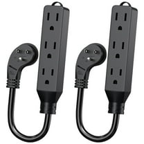 1FT Flat Plug Extension Cord - 3 Outlet Heavy Duty Extension Cord, SJT 16AWG, Black-2 Pack