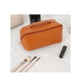 thumbnail image 3 of Gustave PU Leather Travel Makeup Bag Women Large Capacity Open Flat Cosmetic Bag Portable Zipper Skincare Organizer Bag Waterproof Toiletry Bags with Handle "Brown", 3 of 9
