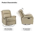 thumbnail image 5 of Genuine Leather Power Swivel Rocking Recliner Chair Set of 2 with USB Nailhead Trim for Living Room Bedroom Home Theater Beige, 5 of 9