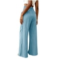 thumbnail image 5 of Ynynloco Womens Pants Elastic High Waist Lightweight Palazzo Pants for Women Casual Drawstring Lounge Wide Leg Pants Woman with Pockets, 5 of 6