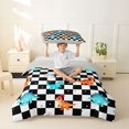 thumbnail image 2 of Manfei Cute Dino Animals Twin Duvet Cover,Dragon Checkerboard Twin Bedding,Black White,Navy Blue Reversible,1 Duvet Cover and 1 Pillowcase, 2 of 6