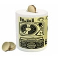 thumbnail image 2 of Hip Hop Piggy Bank, Electronic Music Devices as Turntable Headphones Speaker for Recording, Ceramic Coin Bank Money Box for Cash Saving, 3.6" X 3.2", Pale Yellow and Black, by Ambesonne, 2 of 4