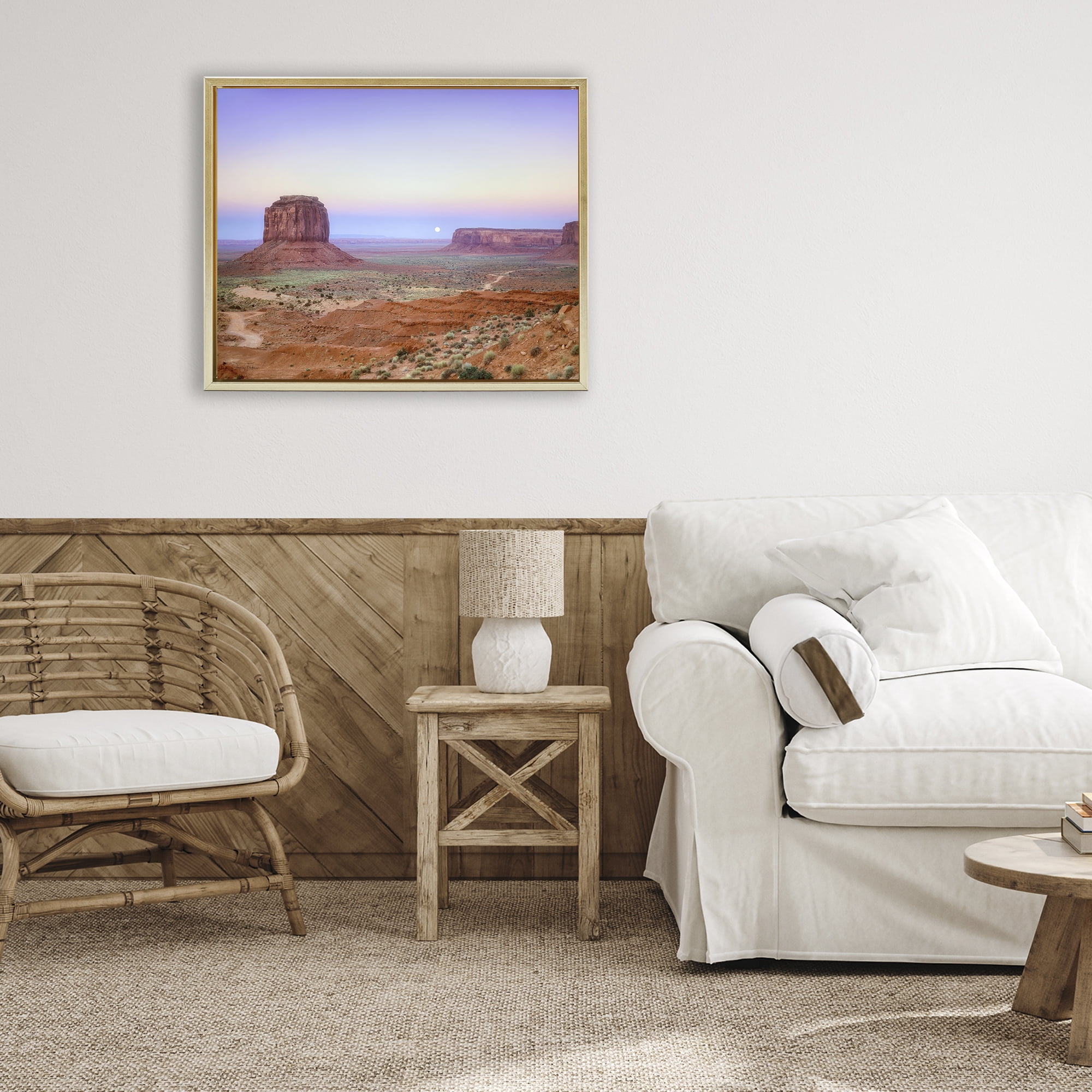 Stupell Industries Moonrise Over Monument Valley Gold Framed Floater Canvas Wall Art, design by Dennis Frates