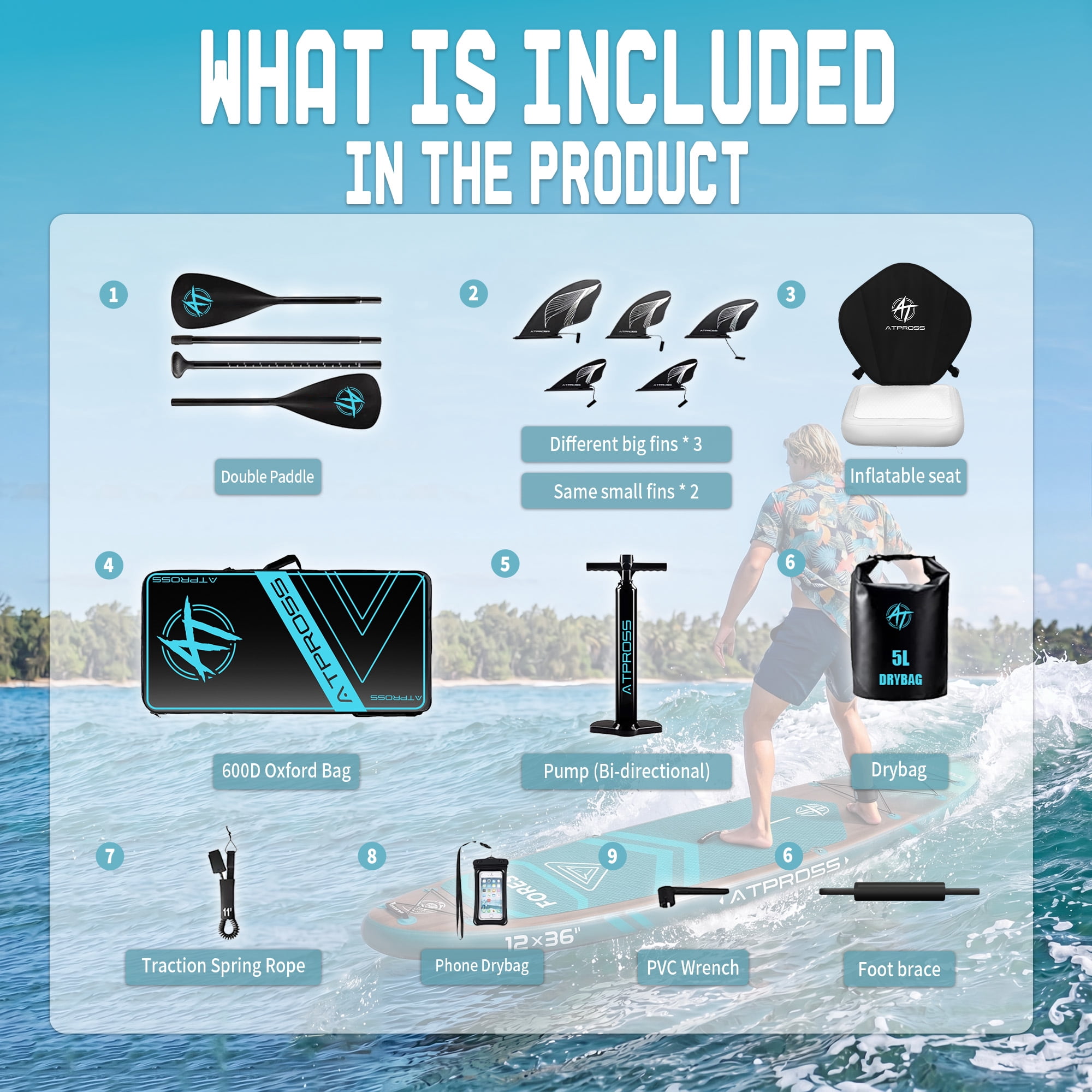 Ultifit Inflatable Paddle Board Extra Wide 500 Lbs Capacity Anti-Slip Design with SUP Accessories and Seat 12' x 36"