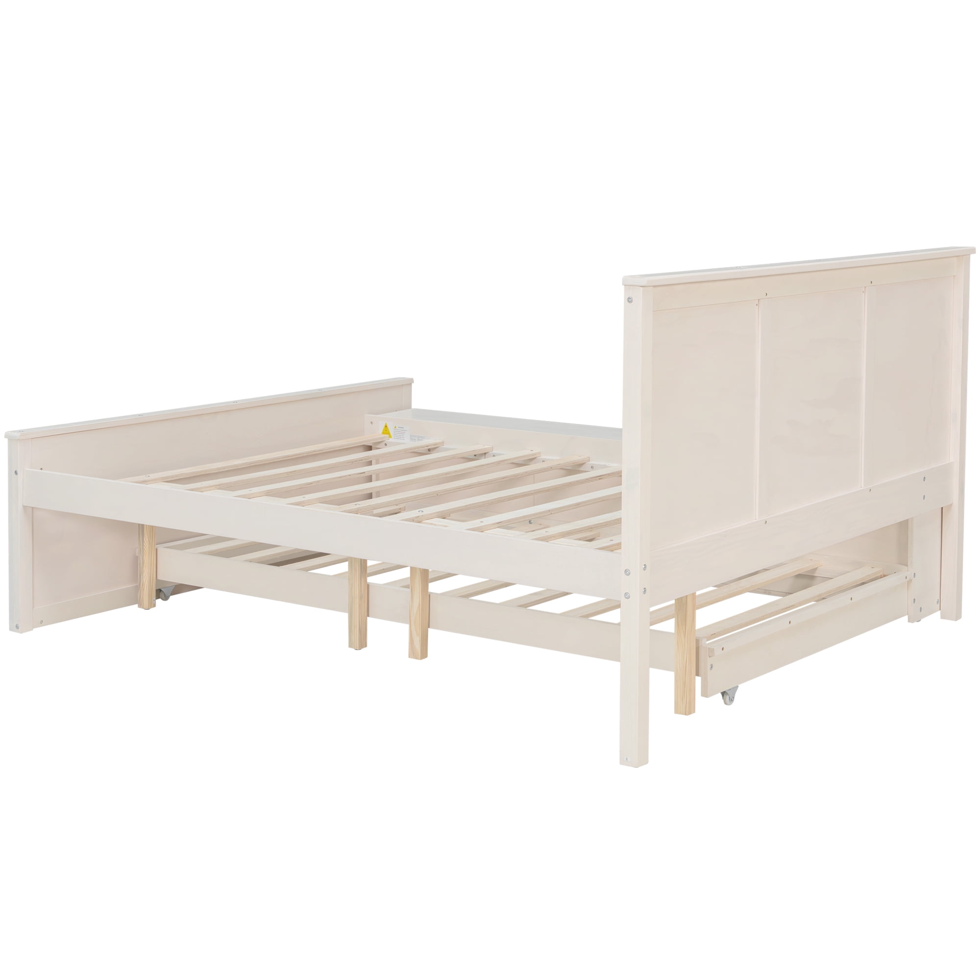 Euroco Wood Full Size Platform Bed with Trundle and Storage Cabinets, Cream White