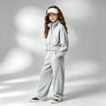 thumbnail image 2 of Gubotare Girl Fall Outfits Girls' Tracksuit Set Wide Leg Pants Solid Long Sleeve Stand Collar Sports & Active Wear Size 9-10 (Grey,9-10 Years), 2 of 8