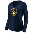 thumbnail image 2 of Women's Navy Milwaukee Brewers Core Official Logo Long Sleeve V-Neck T-Shirt, 2 of 3