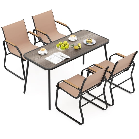 Gymax 5 PCS Patio Dining Set w/ Wood-like Armrests & Metal Frame for Garden Yard