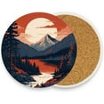 thumbnail image 4 of Mountains Trees Coaster, Drinks Round Absorbent Stone Set with Ceramic Stone and Cork Base, Tabletop Protection Mats and Cups Place for 2PCS Home Decor, 4 of 6