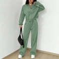 thumbnail image 4 of Women Sweatsuits 2 Piece Set Zip Up Sweatshirt and Wide Leg Sweatpants Set Mint Green 2XL, 4 of 4