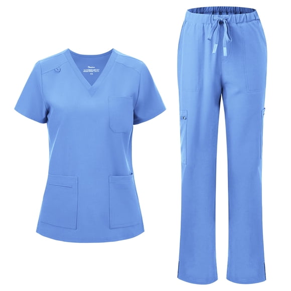 Set Scrub Set de top y pantalones cargo con cuello en V en tono floral para mujer