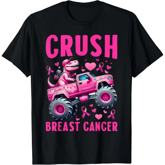 Awareness Monster Truck Crush Breast Cancer Fun Pink Ribbon Support Unisex T-Shirt ,up to size 5XL