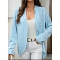thumbnail image 2 of Women Short Sleeve Summer Cardigan Button Down Open Front V Neck Crochet Knit Crochet Textured Shrugs Top Light Blue L, 2 of 8