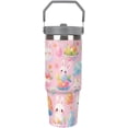 thumbnail image 3 of 30 oz Easter Bunny Travel Tumbler Gifts for Girls, Insulated Stainless Steel Cup with Handle, Purple Easter Egg Pattern, Vacuum Sealed (Pink), 3 of 6
