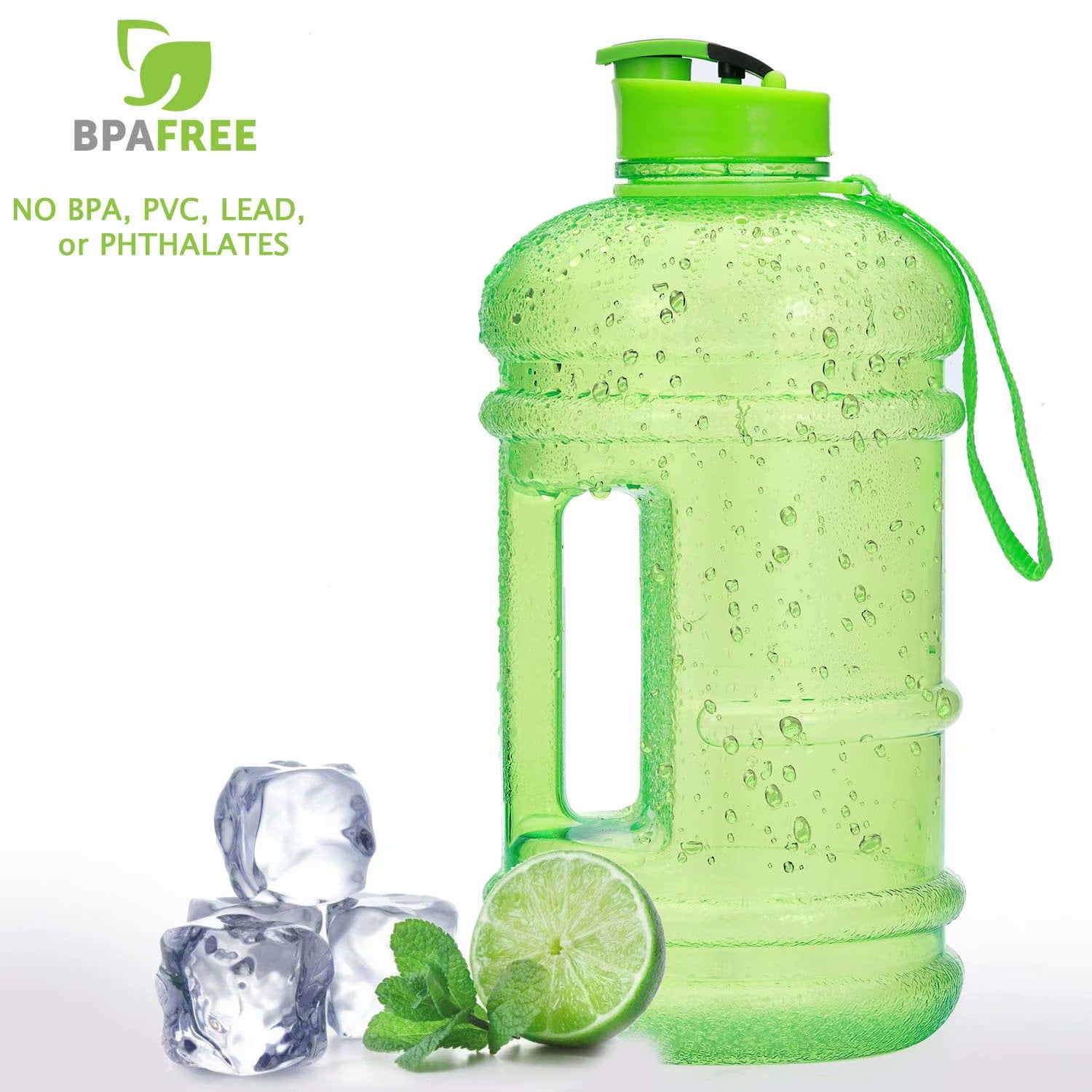 Half Gallon Big Water Bottle, 2.2L/73OZ Large Leak Proof Sports Jug with Handle, Huge BPA Free