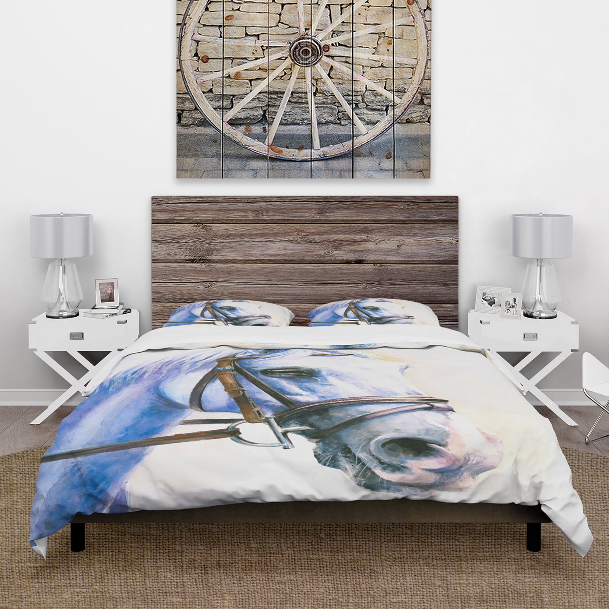 Designart 'Blue Horse with Bridle' Abstract Duvet Cover Set