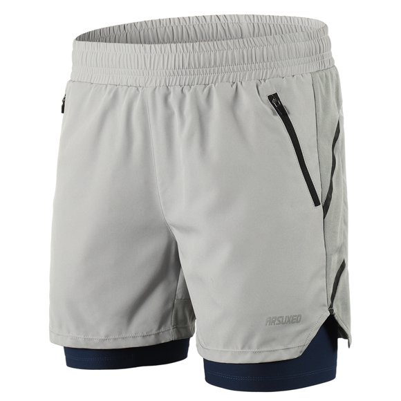 Men 2 in 1 Running Shorts Quick Drying Breathable Active Training Exercise Jogging Marathon Cycling Shorts