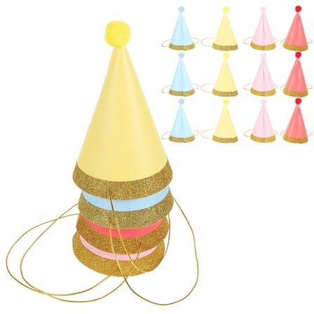 HOOWIFFY 12Pcs Pompom Party Hat for Celebration Assorted Color Material