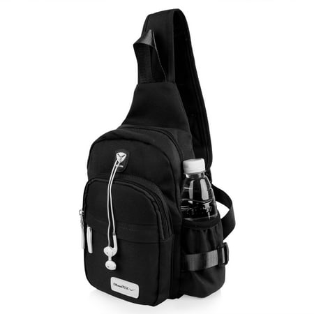 Nylon Crossbody Shoulder Chest Sling Bag Daily Travel Backpack (Black) - 0