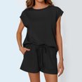 thumbnail image 2 of Fengqque Women's 2 Piece Sets Cap Sleeve Crew Neck Top & Drawstring Shorts Outfits with Pockets Black-A S(S), 2 of 8
