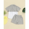 thumbnail image 4 of Suealasg Kids Boys Summer 2Pcs Outfits 1T 2T 3T 4T 5T 6T Little Boys Casual Beach Clothes Contrast Color Short Sleeve Shirt with Elastic Waist Shorts, 4 of 9