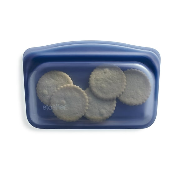 Stasher Premium Silicone Reusable Food Storage Container, Holds 12 oz, Pinch Loc Seal, Dishwasher Safe/Leak Free, Deep Ocean Blue, 1 Snack Bag