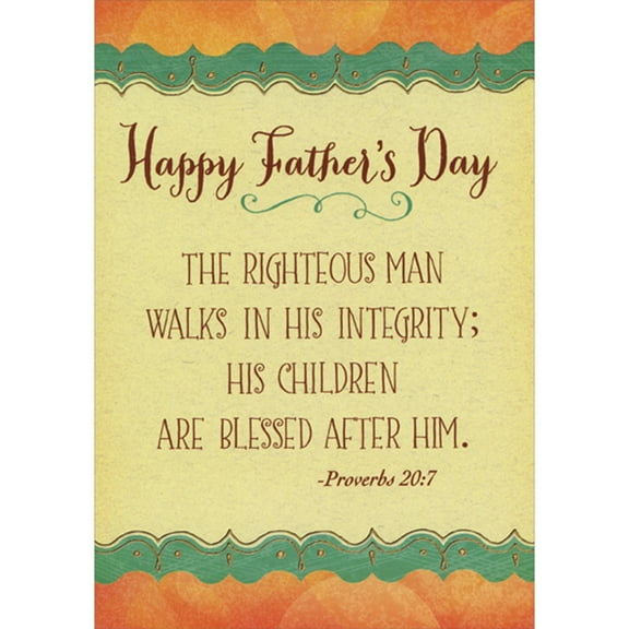 Designer Greetings The Righteous Man Walks in His Integrity: Orange and Green Wavy Borders Religious Father's Day Card