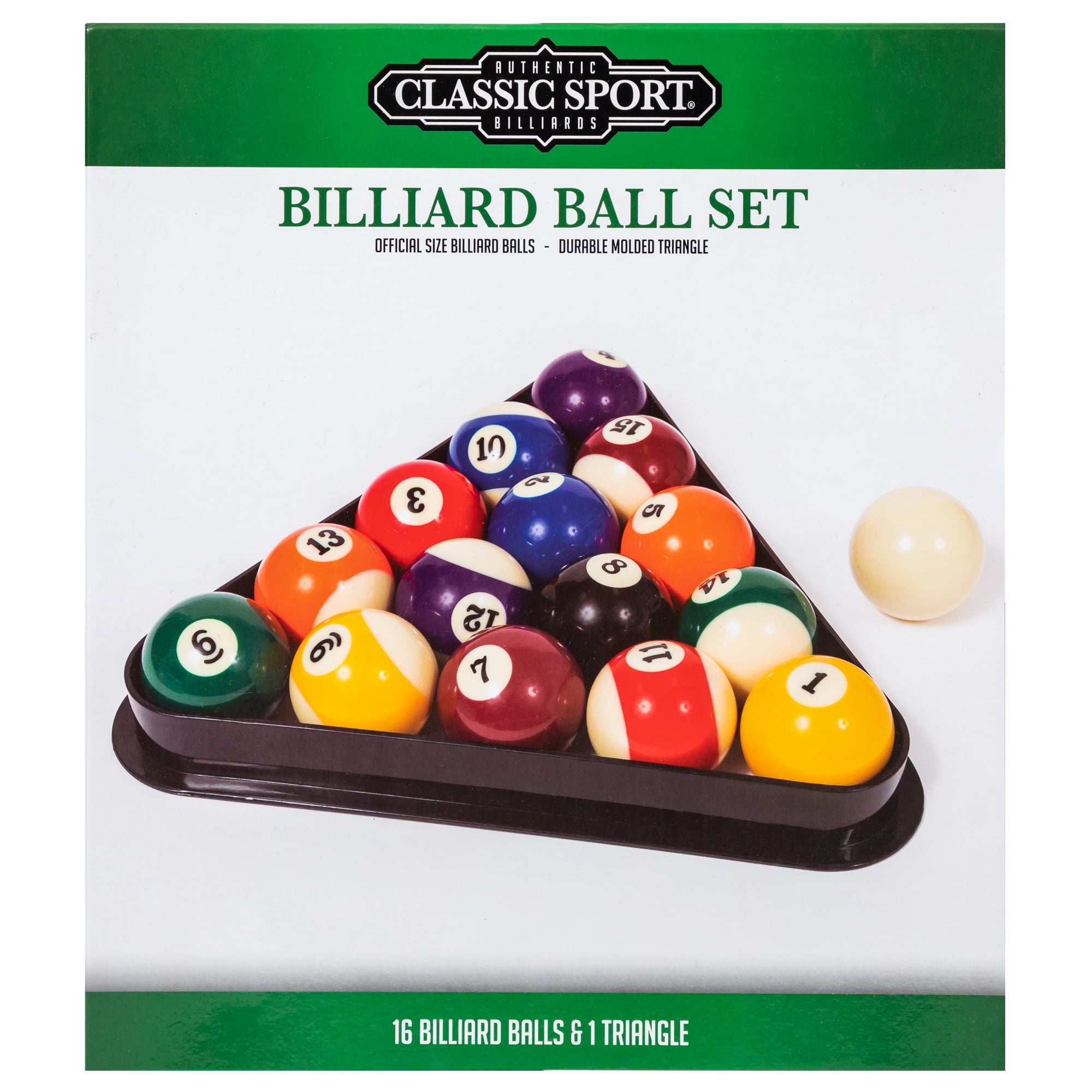 Classic Sport Official Size Billiard Pool Ball Set with Cue Ball