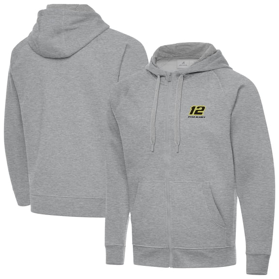 Men's-Antigua Heather Gray Ryan Blaney Big & Tall Victory Full-Zip Hoodie