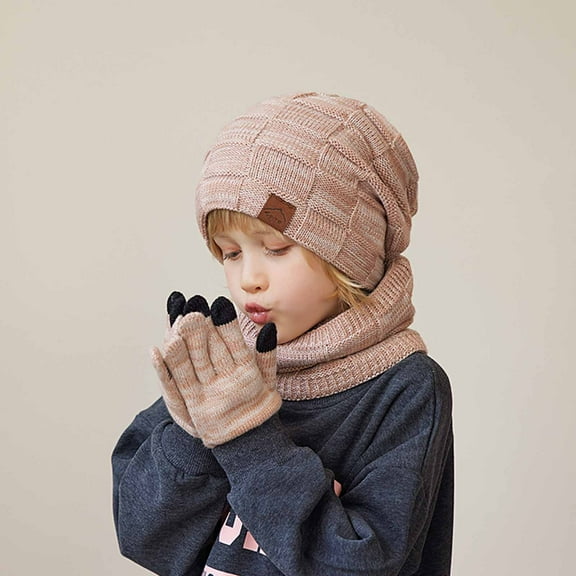 3 Piece Winter Hat Scarf Glove Sets for Toddler Boys Girls Size 1-11 Youth Thermal Warm Fleece Lined Beanies Hats Neck Gaiters Scarves and Gloves
