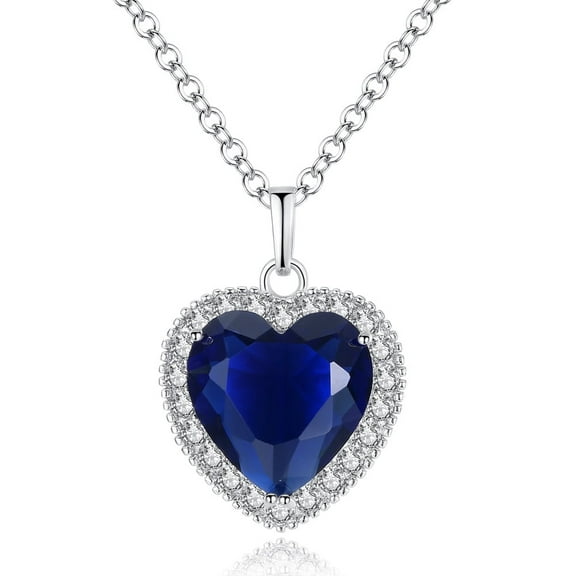 ICTPTOSL Mothers Day Gifts for Women Sterling Silver Heart Crystal Necklace for Women Wife Mom Daughter, Sapphire Gemstone