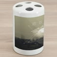 thumbnail image 1 of Indie Ceramic Toothbrush Holder, Life Is Perfect Inspirational Geometric Triangles Cityscape Clouds Earth, Decorative Versatile Countertop for Bathroom, 4.5" X 2.7", Tan Dark Taupe White, 1 of 4