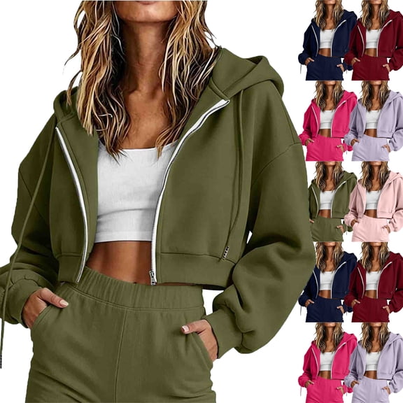 Zeliretfy Women Zip Up Hooded Sweatshirt Long Sleeve Solid Color Top for Winter Sports Casual Daily Wear Workout Jogging Fitness Running Outdoor Activities