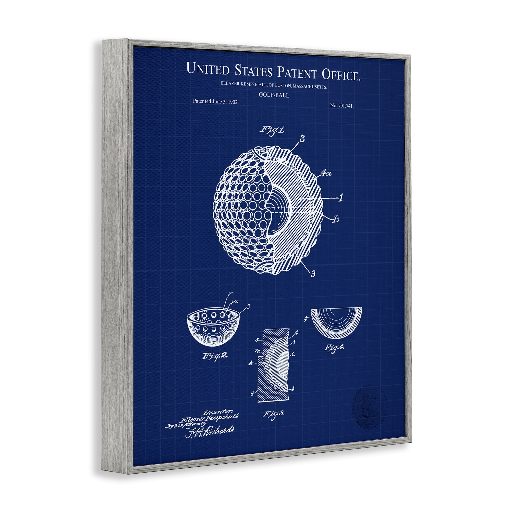 Stupell Industries Golf Ball Blueprint Sports Painting Gray Framed Art Print Wall Art, 16 x 20