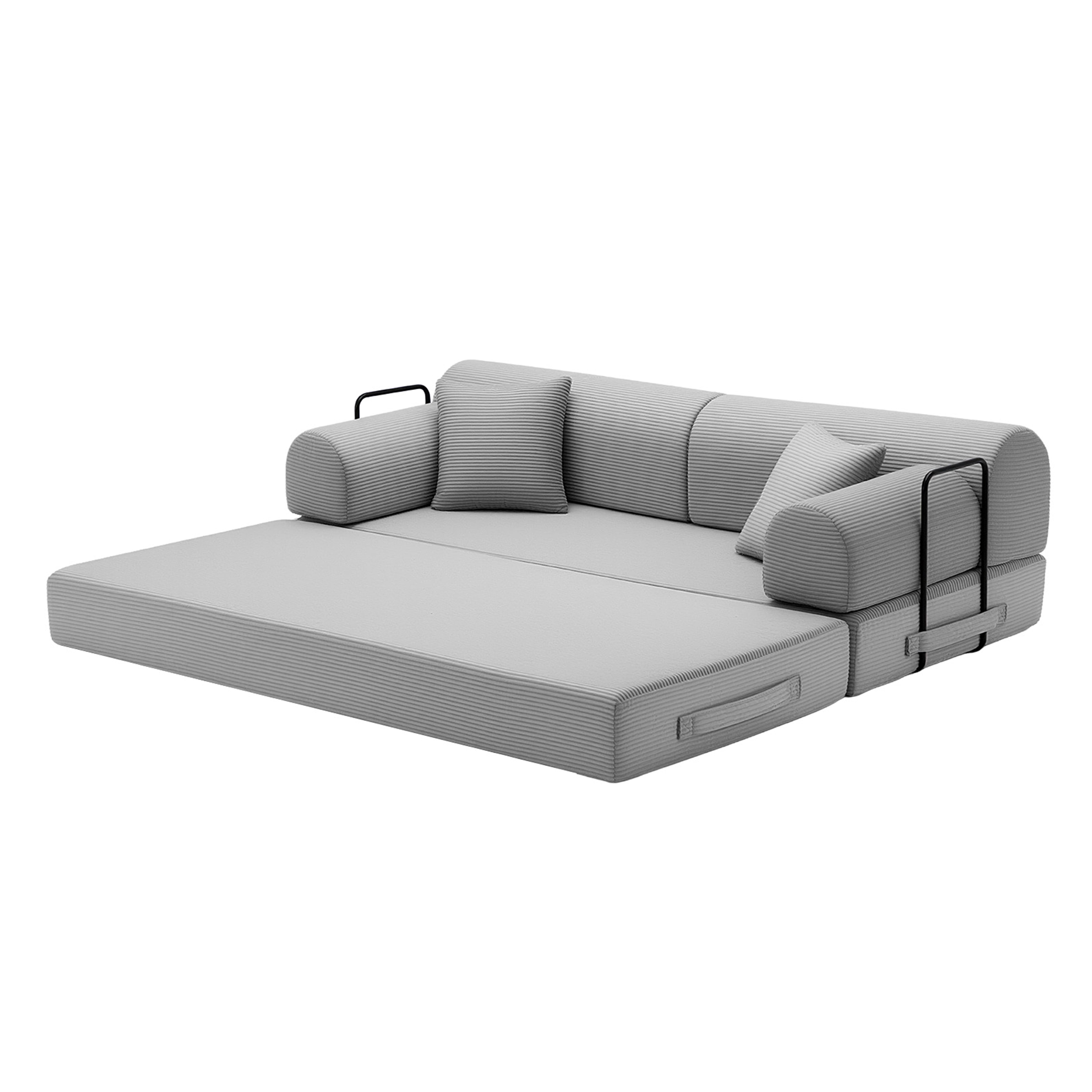 Leumius 79" Convertible Futon Sofa Bed, Boneless Couch for Living Room, Corduroy Folding Mattress Couch with Fixed-Shape Frame, Floor Sofa Lounge Couch with 2 Pillows, No Assembly,Light Gray