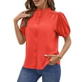 thumbnail image 3 of UVN Summer Short Sleeve Blouses for Women Casual Button Down Shirts V Neck Dressy Ladies Tops, 3 of 7