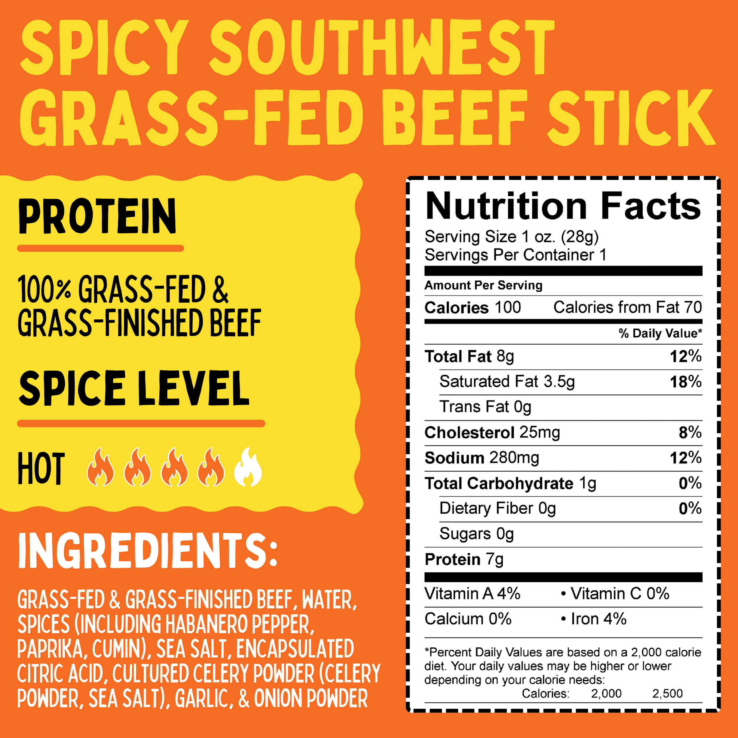 Spicy Southwest, Grass Fed Beef Sticks. No Sugar, Artificial Nitrates, Nuts or MSG. Gluten, Soy, Dairy Free Beef Jerky. Low Calorie High Protein Meat Stick. Paleo & Keto Snack (24 Cnt)
