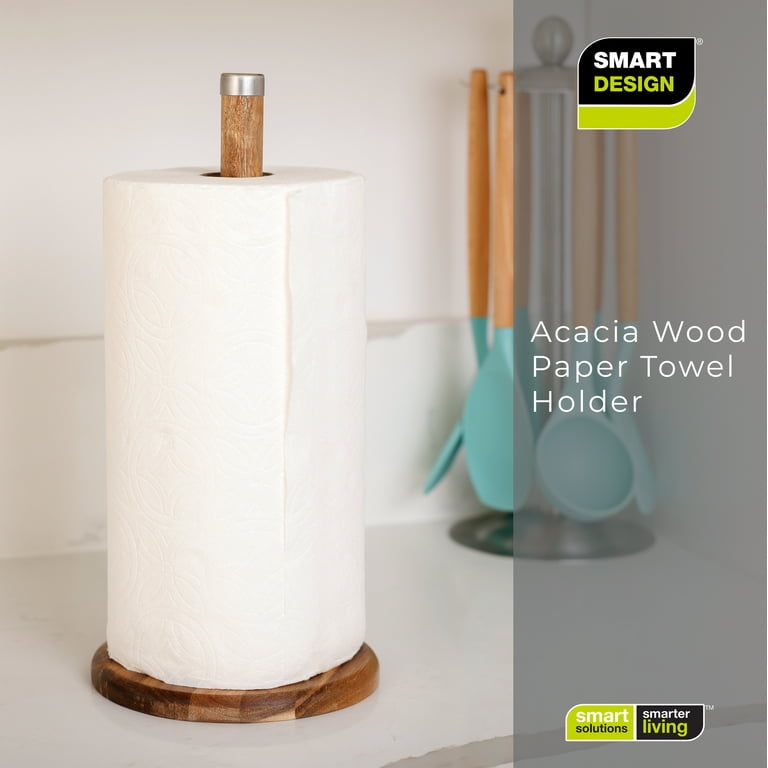 Smart Design Portable Paper Towel Holder - Fits Standard Size Paper Towels  - Acacia Wood