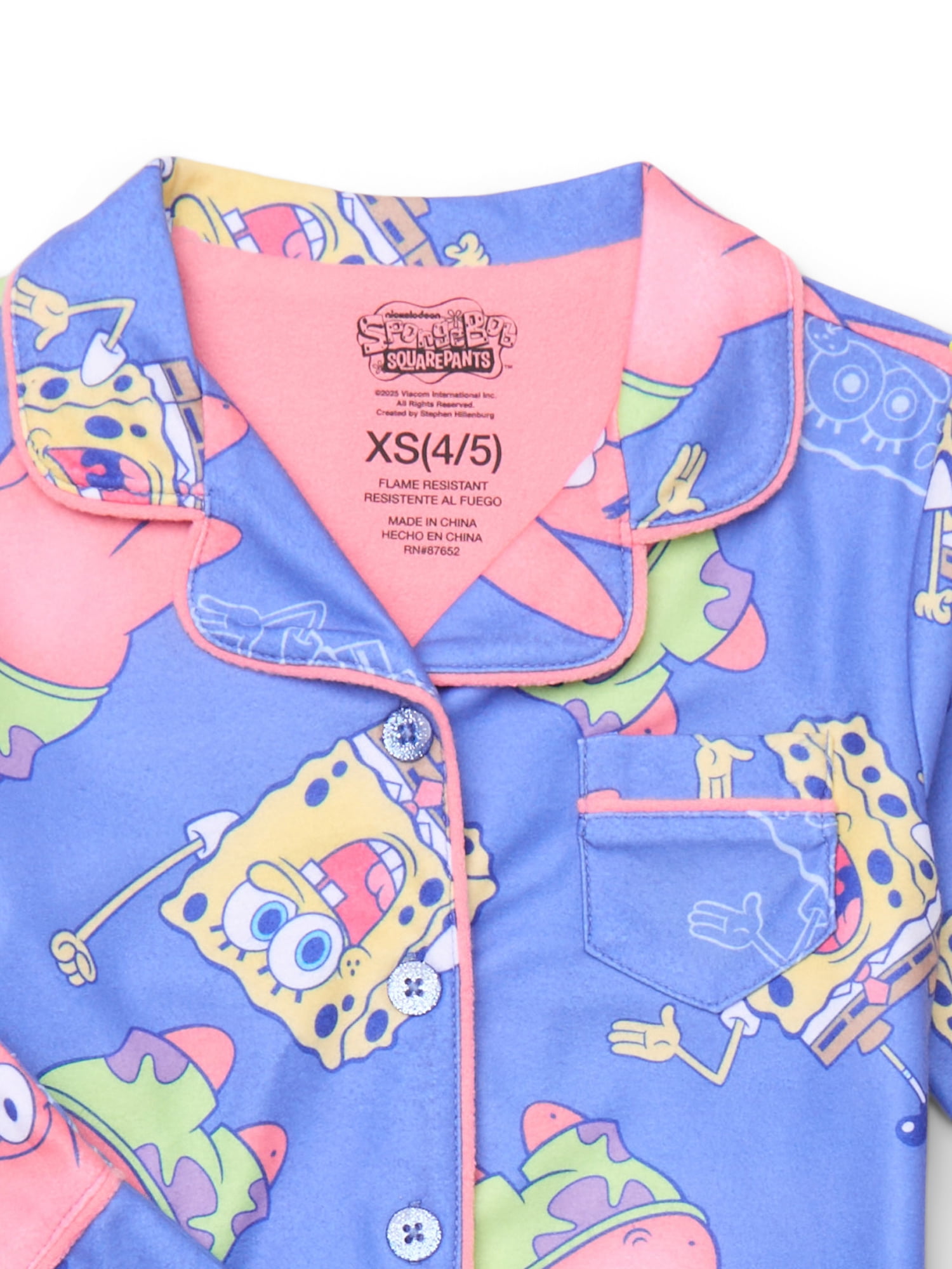 SpongeBob SquarePants Girls Long Sleeve Coat and Shorts Pajama Set, 2-Piece, Sizes 4-16